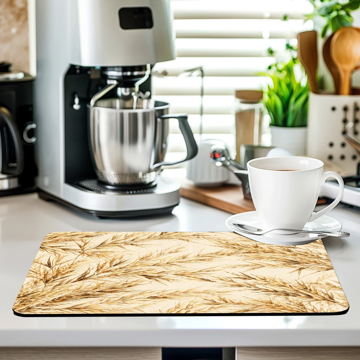 Wheat Pattern Polyester Absorbent Mat - Stylish Home Decor Mat, Ideal for Kitchen and Dining Area Use 4