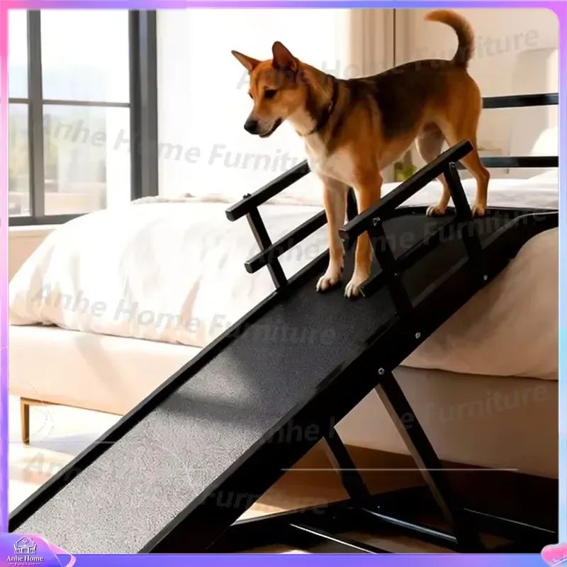 Adjustable Folding Pet Stairs Dog Ramp Portable Non Slip Steps for High Bed Sofa Car Small Medium Large Dogs Cats Black