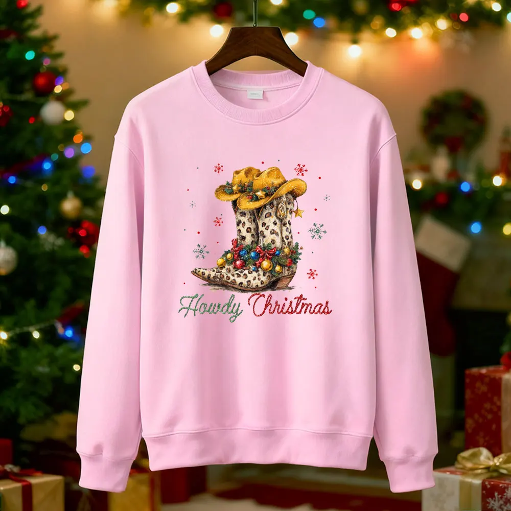 크리스마스 스웨트셔츠 컨트리 펀 크리스마스 스웨터 웨스턴 카우보이 부츠 후디 메리 크리스마스 여성용 홀리데이 후디
