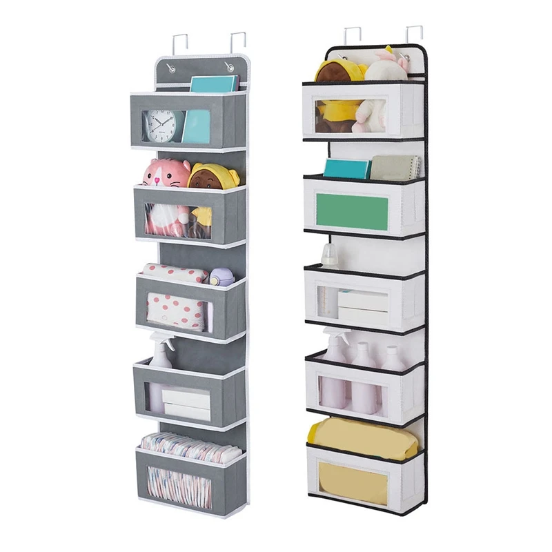 1 PCS Five Layer Non-Woven Door Storage Bag Multi-Layer Hanging Wardrobe Storage Bag Gray