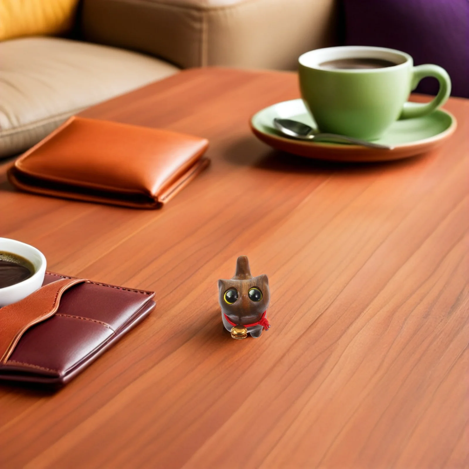

2pcs Sandalwood Cat Mini Carved Wooden Kitten With Bell For Desk Home Decor Gift Idea Small Animal Sculpture Art Ornament