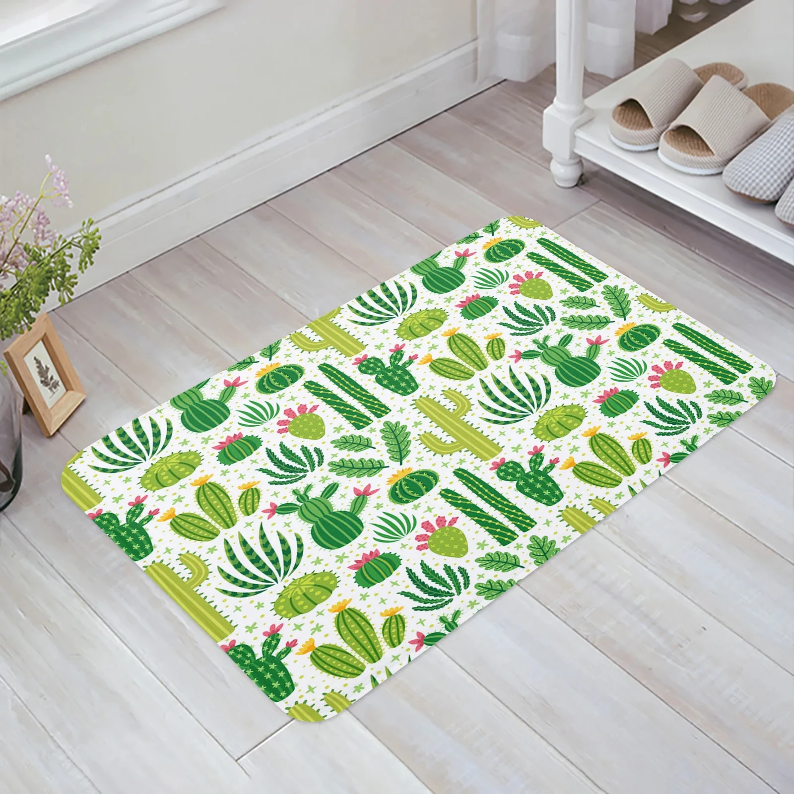 Cute Cactus Carpet Cartoon Plant Bath Mat Green Botanical Area Rug for Boys Girls Bedroom Living Room Decor Non Slip Doormat