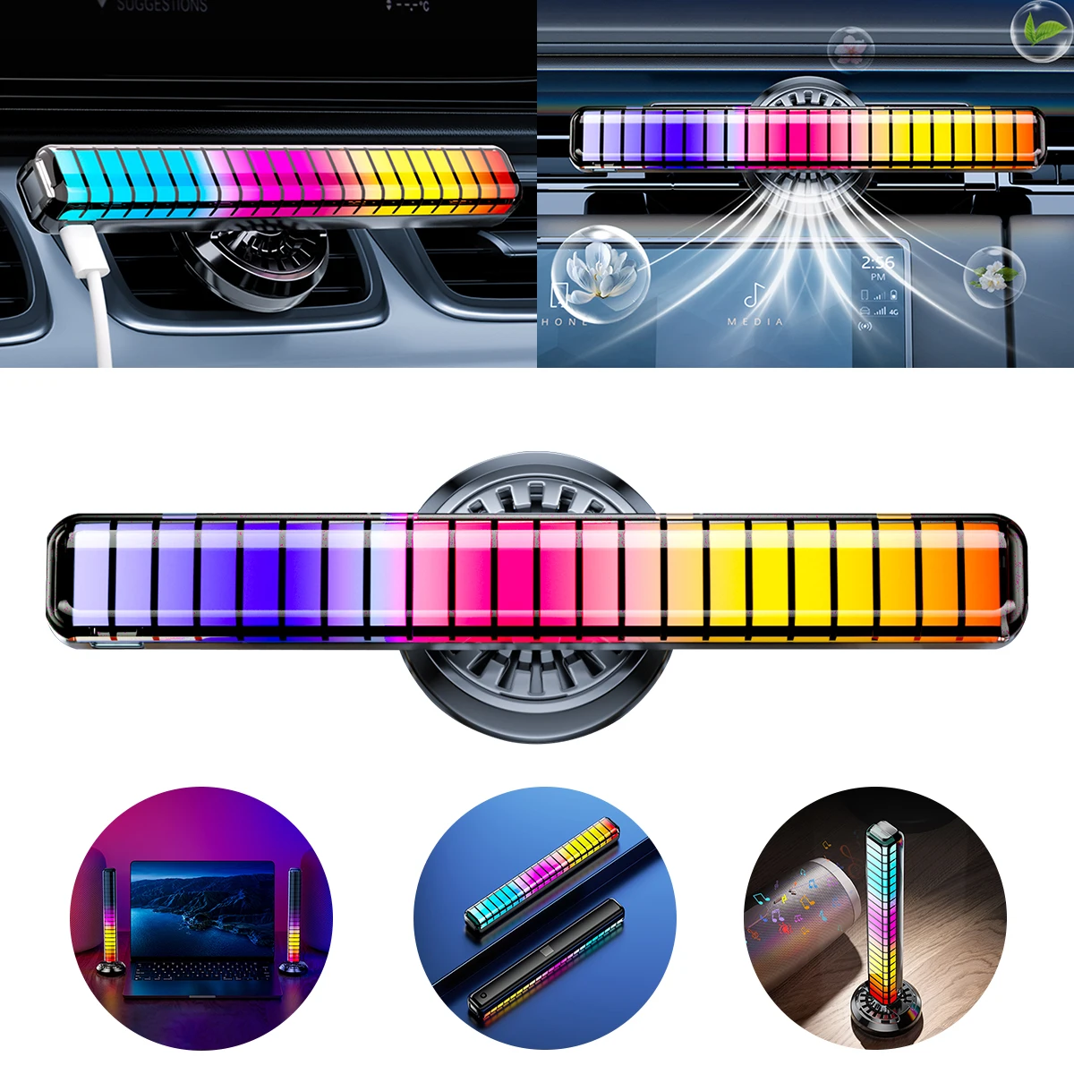 Car Pickup Light, RGB Rhythm Light, Voice-Activated Atmosphere, Car Air Outlet, Aromatherapy, LED Atmosphere, Music Induction