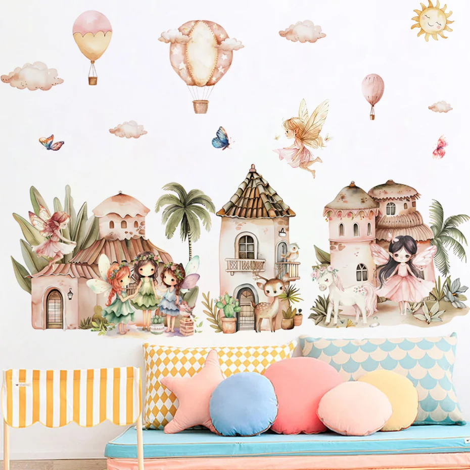 

Cute Fairy Castle Balloons Wall Sticker for Baby Girls Nursary Room Kids Room Background Wall Decor Children's Room Wall Decals