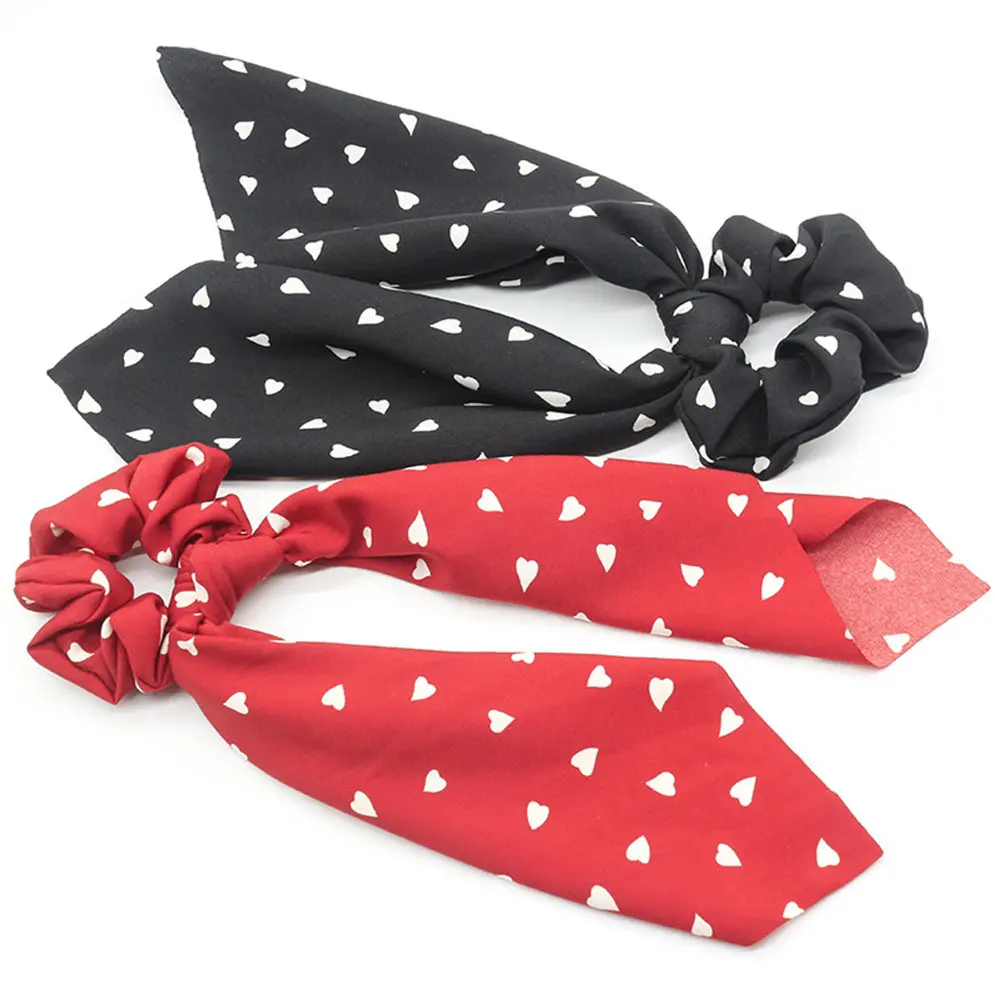 

3Pcs Heart Print Hair Bands Stretchy Ribbon Hair Scrunchies Woman Ponytail Holder for Daily Wear Costume Stage Performance