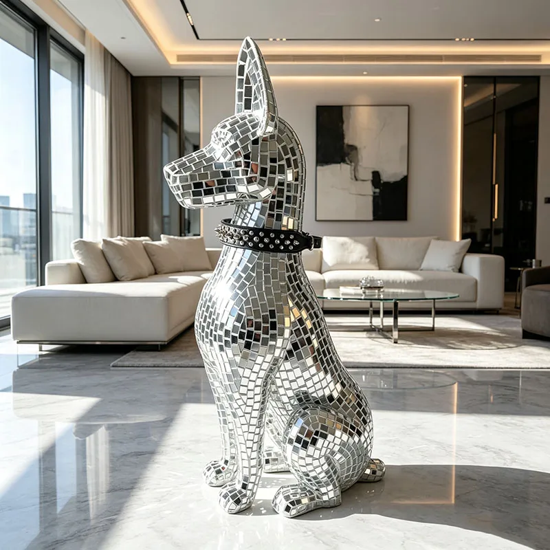Doberman Sculpture Ornament,Lens Glass Artwork,Living Room Decoration,Dog Model Statue,Ground Crafts Home Decor,Nordic Art Gifts