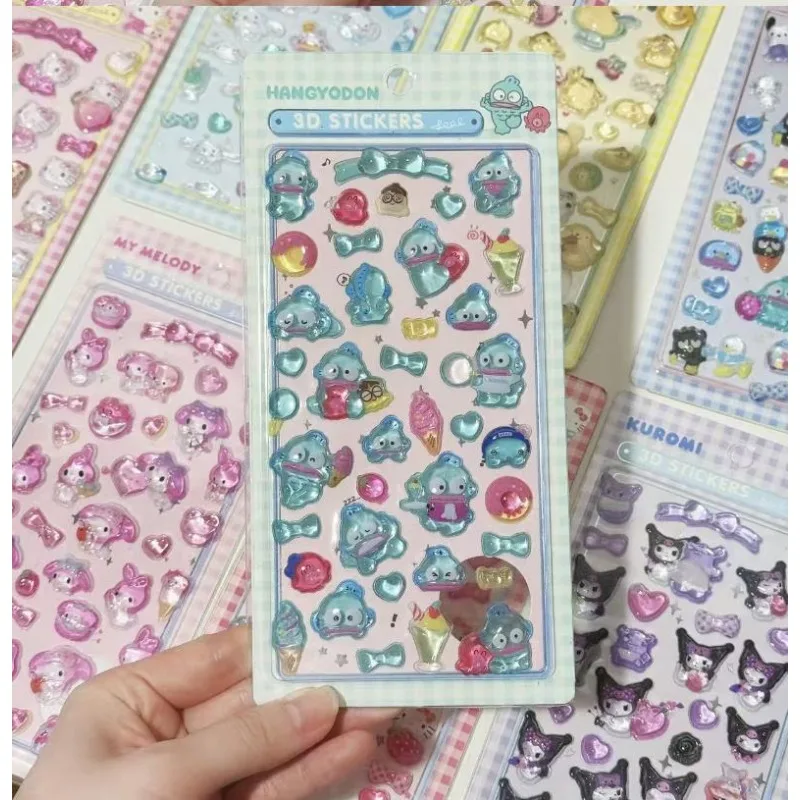 Autocollants dessin animé Hello Kitty, Kuromi 3D Sanrio, autocollants décoratifs en cristal coloré gelée transparente, cadeaux, nouvelle collection 2026