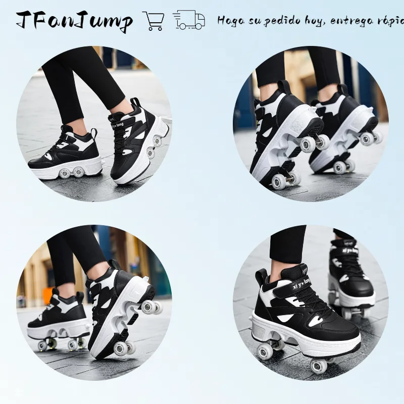 Four-Wheel Dual-Use Skating Shoes Double-Row Roller Men's Casual Sneakers Women's Men's Sport Walking Running Shoes