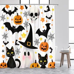 Cartoon Halloween Shower Curtains Black Bat Cat Ghost Pumpkin Skull Bath Curtain Set Fabric Home Bathroom Decoration with Hooks