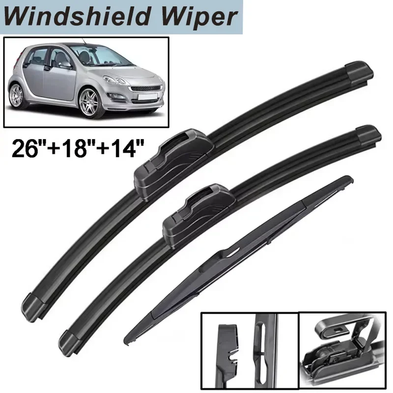 3Pcs Front Rear Windscreen Wiper Blades Set For Smart Forfour W454 2007 2006 2005 2004