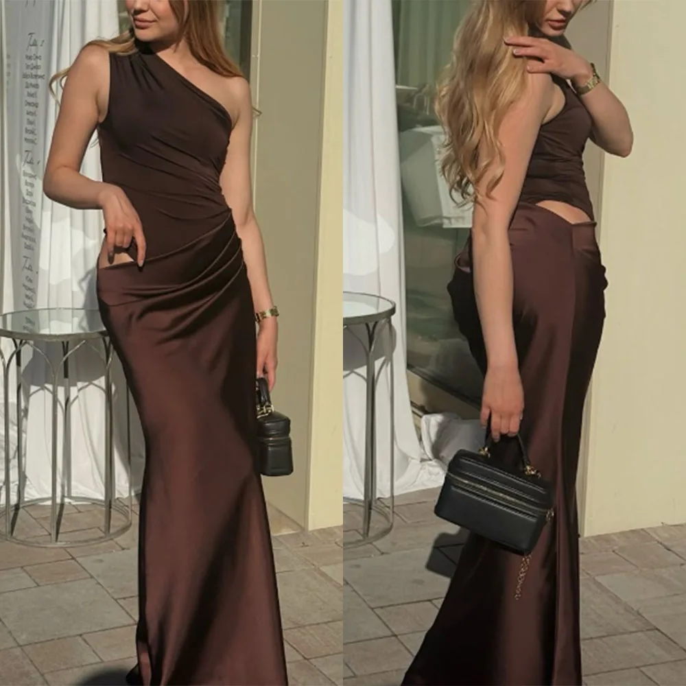 

High Quality Customized Floor Length One Shoulder Sleeveless Vestidos De Fiesta Para Bodas فساتين السهرة Dress for Women שמלות