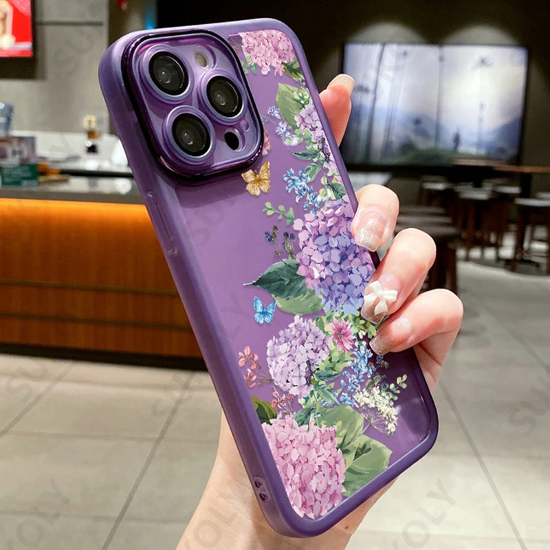 Flower Soft Silicone Phone Case For iPhone 15 Pro Max 14 13 12 Pro Max 11 Lens Camera Protection ShockProof Bumper Back Cover