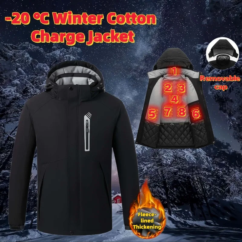 

-20 ℃ Winter Mens Charge Jacket Detachable Cap Waterproof Mountaineering Ski Suit 2025 New Men Plus Size Cold-proof Parka Coat
