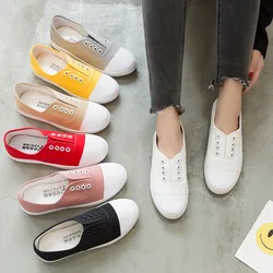 Female Comfortable Shallow Board Shoes Woman Non-slip Sneakers 2026 Women's Slip-on Shoes Autumn Ballet Flat White Canvas Shoes