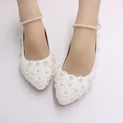 New large size white flat women's shoes Bride wedding Bridesmaids rubber sole fashion banquet wedding shoes