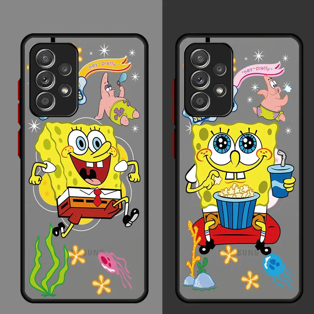 Cute S-SpongeBob Phone Case for Samsung Galaxy A72 A12 A13 A14 A21s A22 A23 A24 A32 A33 A34 A50 A51 A53 A54 A70 A72 A73 5G Cover