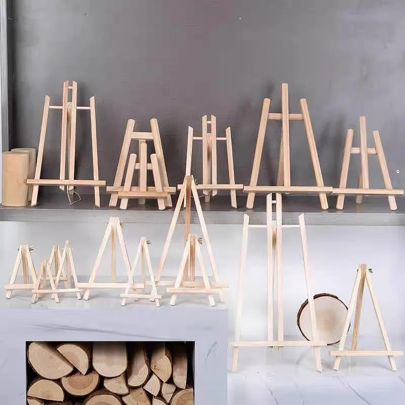 Mini Shelf Natural Wood Tripod Easel Frame Painting Craft Holder Desktop Painting Table Name Card Stand Display Holder Children