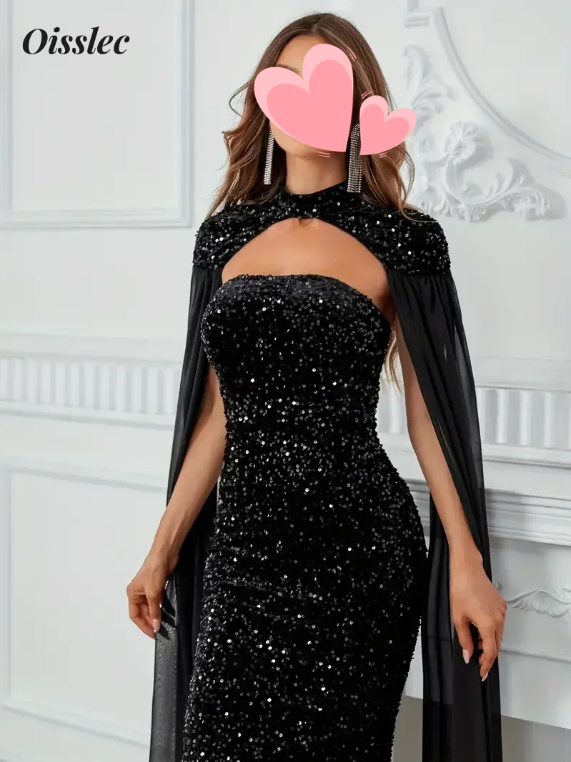 Oisslec-Robe de Soirée de Forme Trapèze avec Fermeture Éclair, Tenue de Bal à Paillettes, Dos aux, Style Formel