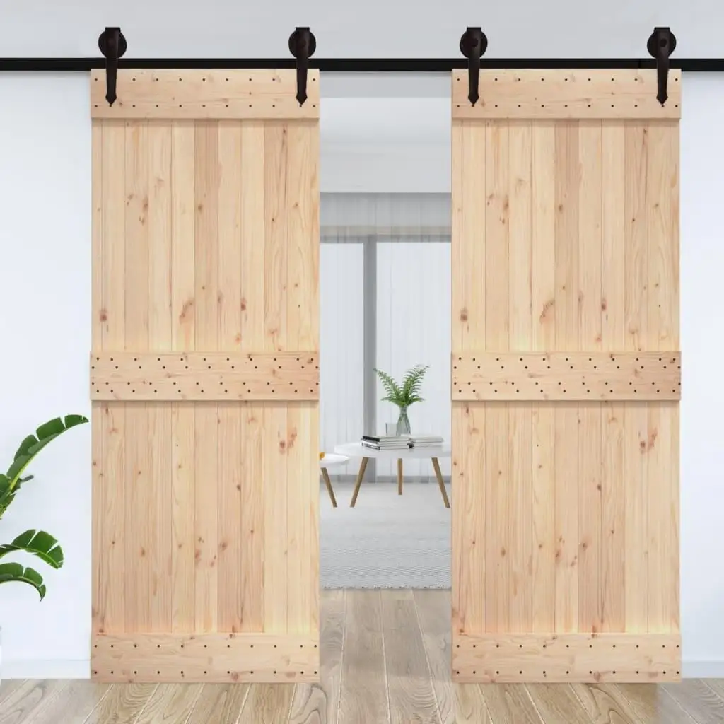 33.5x82.7'' Solid Pine Wood Door - NARVIK Style for Durable Home Entry