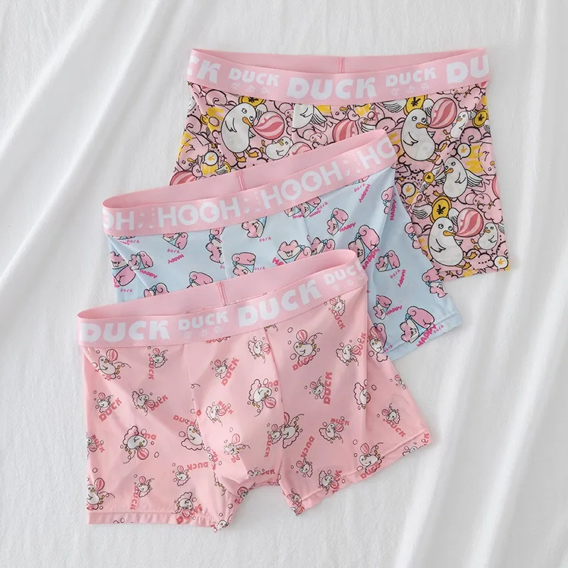 Ice Silk Flat Boxer Pink Shorts U Convex Pouch Cute Cartoon Panties Breathable Summer Mens Underware Soft Naked Feeling Lingerie