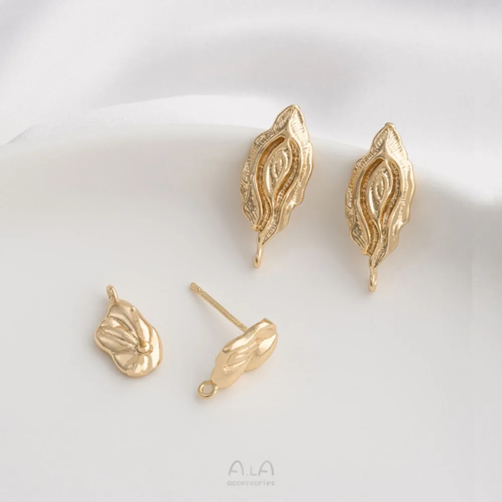 النحاس 14K الذهب اللون غير النظامية شكل ورقة مع حلقات معلقة DIY الأقراط المواد اليدوية الأقراط مجوهرات اكسسوارات