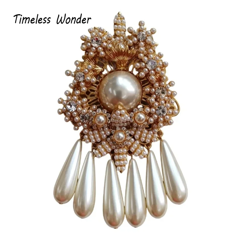 

Timeless Wonder Fancy Glass Pearl Braided Floral Brooch Pins for Women Designer Jewelry Runway Rare Luxury Gift Top Retro 3448