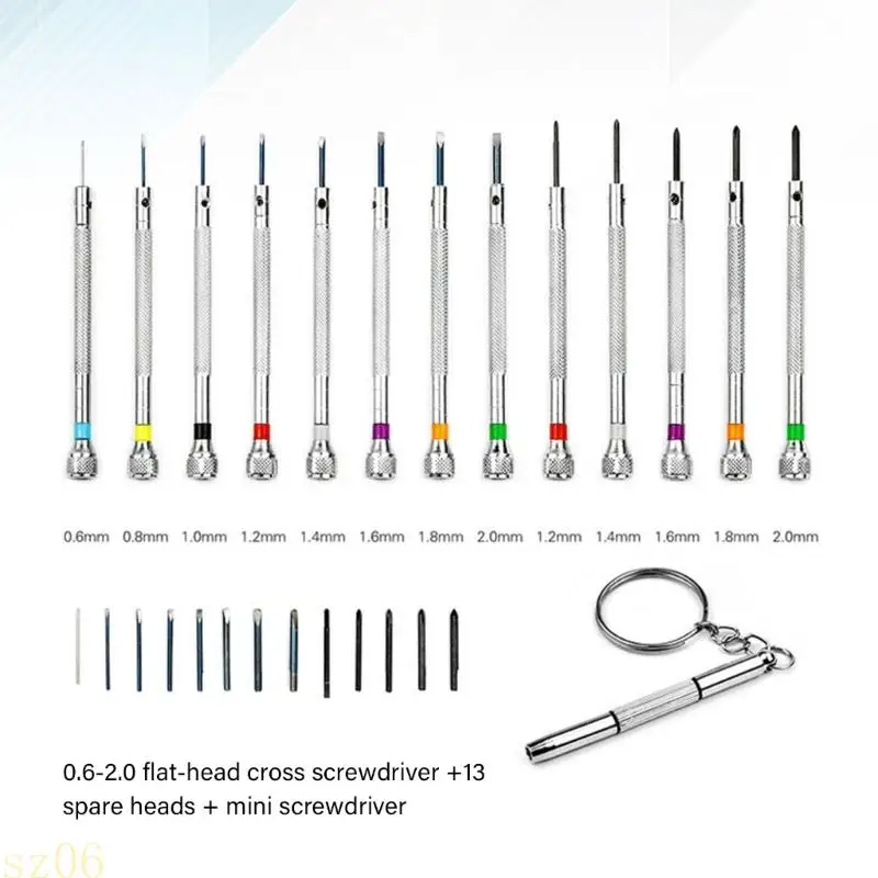 Q2Q4 Professional Steel Screwdriver Set 13 Brightly Colored Tool Suitable For Delicate Watch Repair Electronics Crafting Task