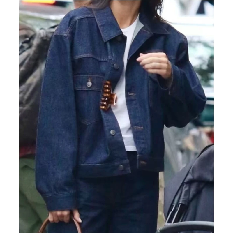 

25 year new minimalist, fashionable, loose fitting cotton retro washed denim jacket short casual jacket