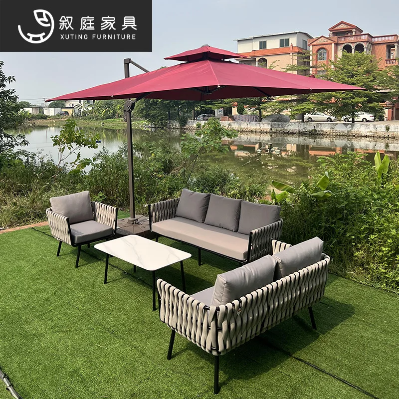 Outdoor garden courtyard bar hotel rope sofa outdoor balcony waterproof and sunscreen hand-woven chair