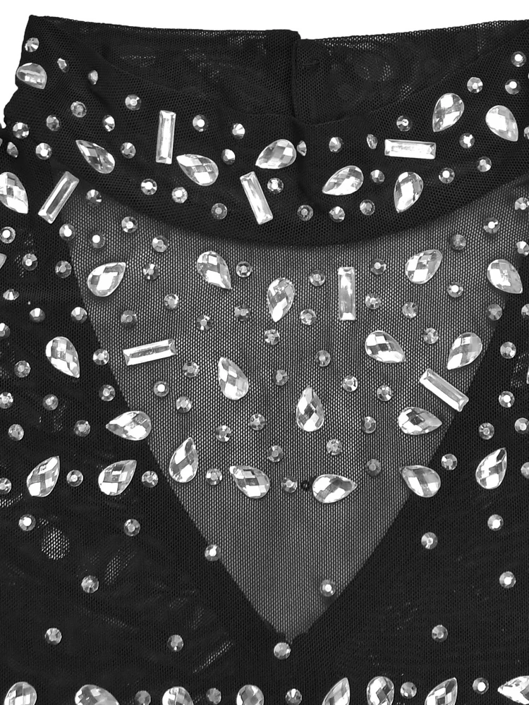 فستان قصير مثير بحجر الراين الأسود والكريستال بقماش شفاف من Kricesseen فستان نسائي جديد بأكمام طويلة وملابس النادي الليلي