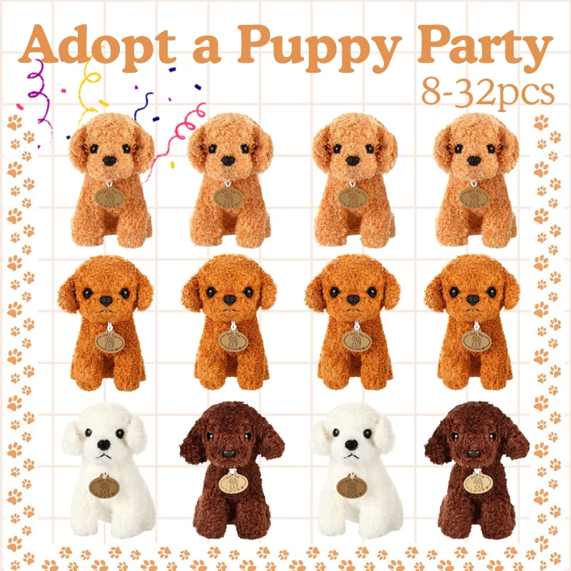 8-32Pcs Teddy Dog Bulk Stuffed Animals Adopt a Puppy Party Favors Keychain for Graduation Baby Shower Birthday Gifts 4.7in/12cm