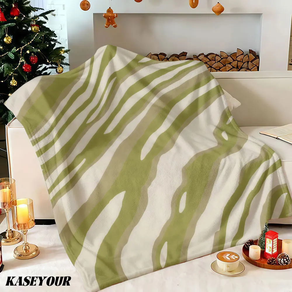 Olive Green Zebra Winter Summer Flannel Blanket Throw Fleece Soft Fuzzy Plush Cozy Fleece Blankets for Sofa Ideal Gifts