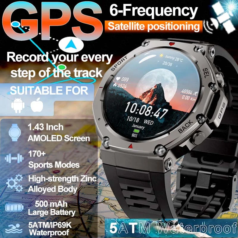 2025 New T-Rex3 Outdoor Military Built-in GPS Barometric Altimeter IP69K 5ATM Swimming Waterproof Bluetooth Call Smart Watch Men