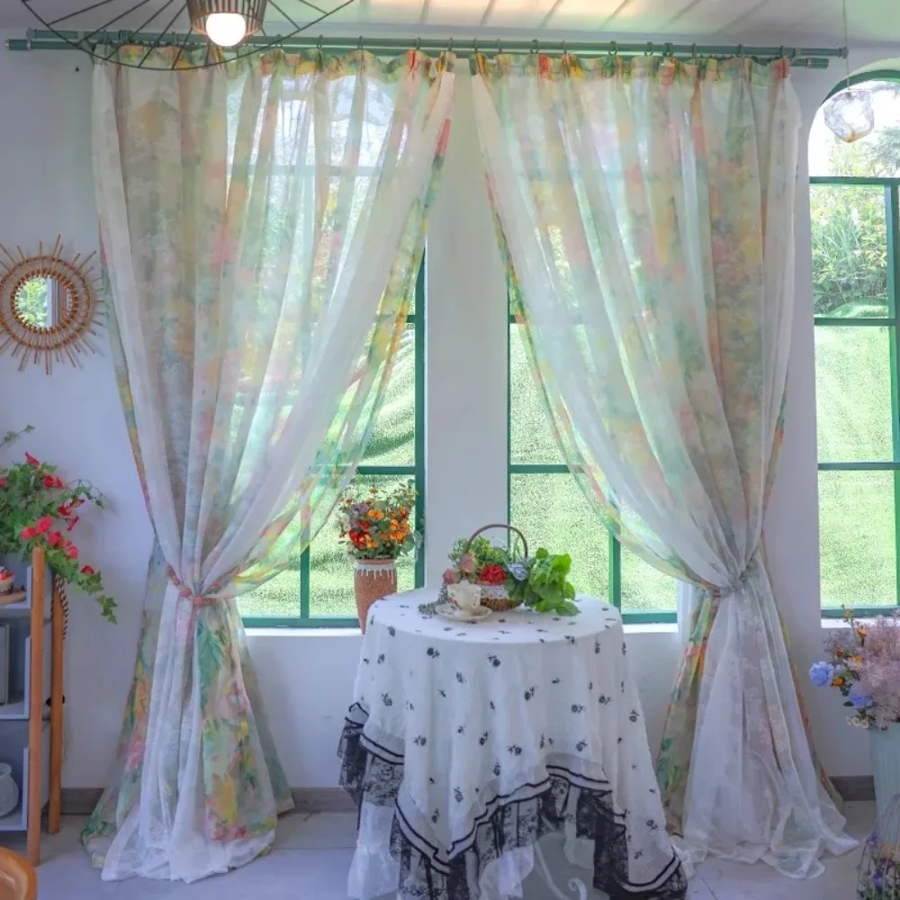 French Pastoral Curtains for Living Room Bedroom Custom High Light Transparent Double Window Blackout Thermal Insulated