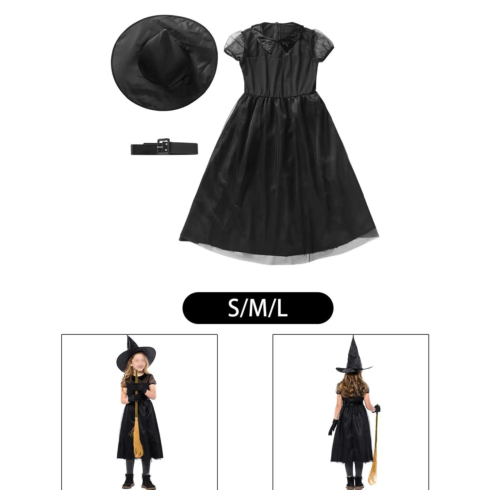 Girls Halloween Witch Costume Kids Witch Outfit for Props Fancy Dress Party