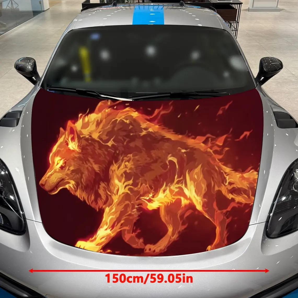 ملصق تغليف غطاء محرك السيارة Blazing Flame Wolf Soul، مادة PVC، طلاء ذاتي اللصق مقاوم للماء، طلاء مضاد للانزلاق، ديكور خارجي للسيارة