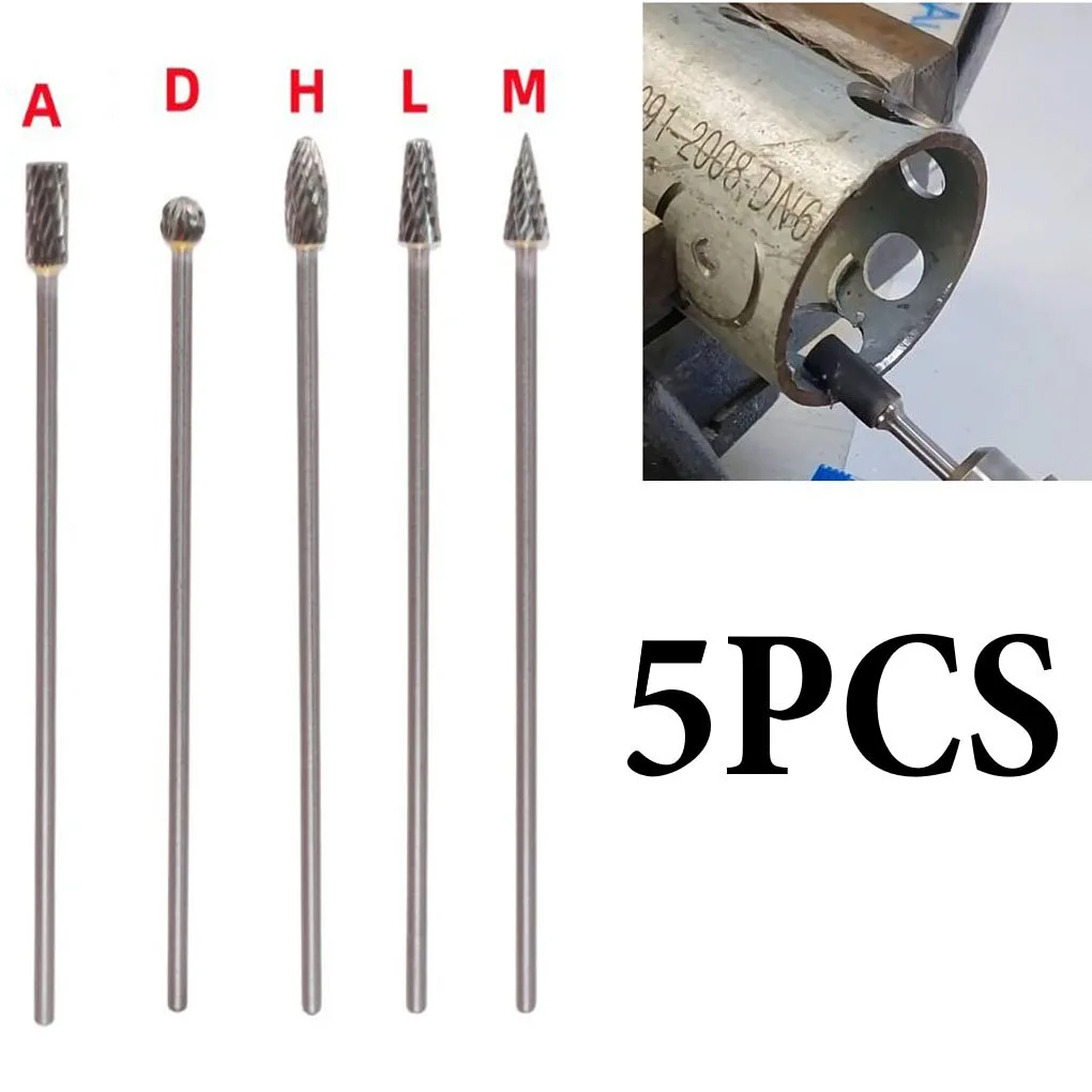 

Solid Carbide Rotary Burrs Set 5pcs 3x6x100mm Single Cut Head for Rotary Tools Metal Wood Engraving and Deburring