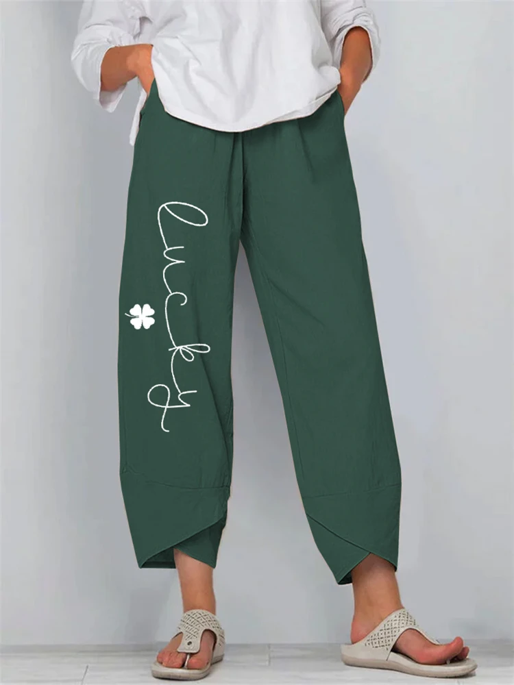 New Women's Cropped Pants 3D Minimalist Print Relaxed Fit Breathable Straight Leg Pants Stylish Outdoor Streetwear Trousers