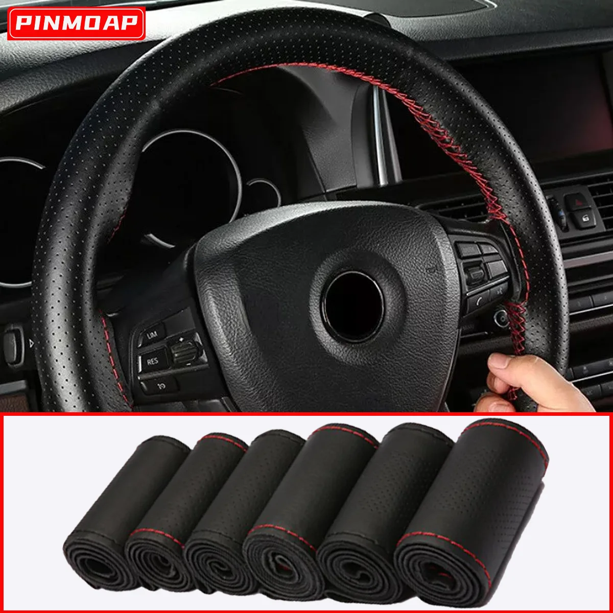 Universal Leder Auto Lenkrad Stich Auf Wrap Abdeckung Für 38 cm Auto Lenkrad Schutzhülle Mit Nadel und Gewinde
