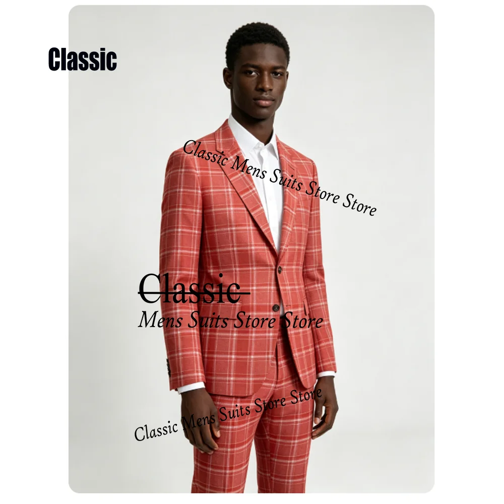 Customized Elegant 2 Piece Plaid Men's Suit Slim Fit for Fashion Wedding Tuxedo Notched Intricate Striped Business Groom Male