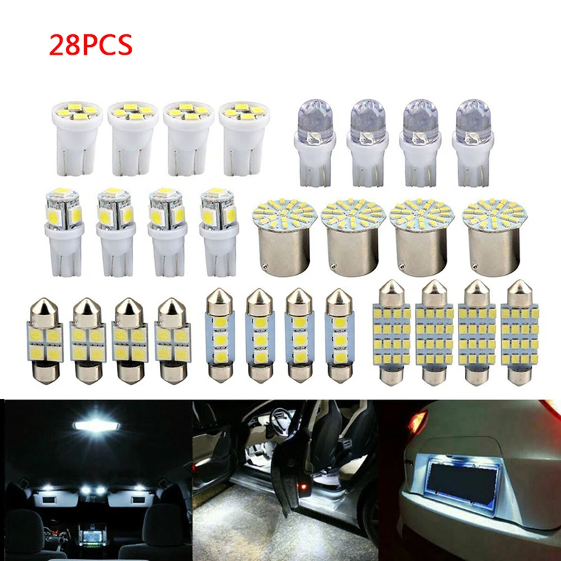 28-Piece T10 W5W LED Interior And Exterior Automotive Lamp Set For Dome, License Plate, Trunk, And Parking Lights