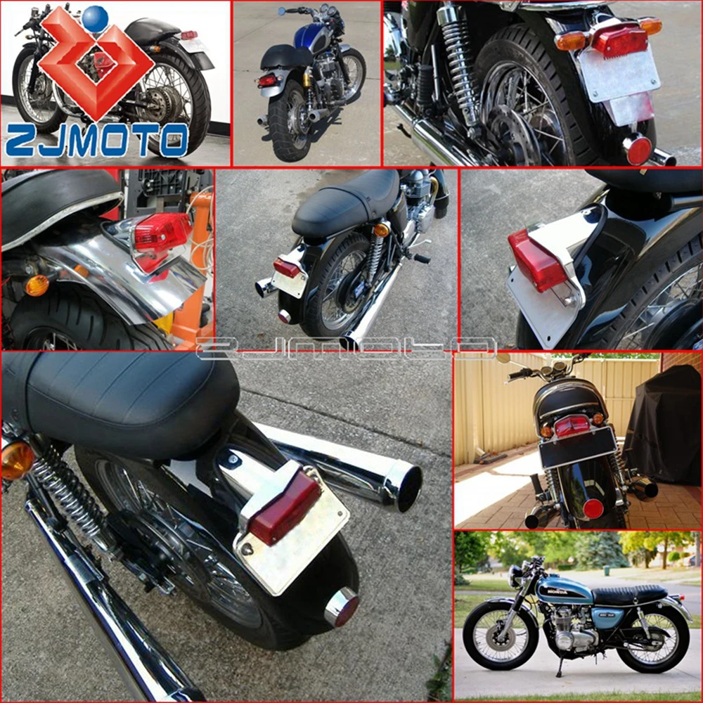 Black LED Rear Light Motorcycle Lucas Tail Light For Bonneville BSA Norton Scrambler Stop Brake Light w/ License Plate Light