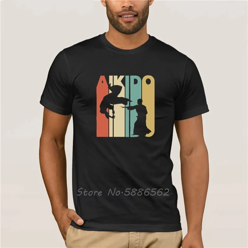 

Fashion T shirts Lkfi Kdji Funny Vintage Style Aikido Silhouette funny Men Tshirt Men Unisex Cotton Tees Harajuku Streetwear