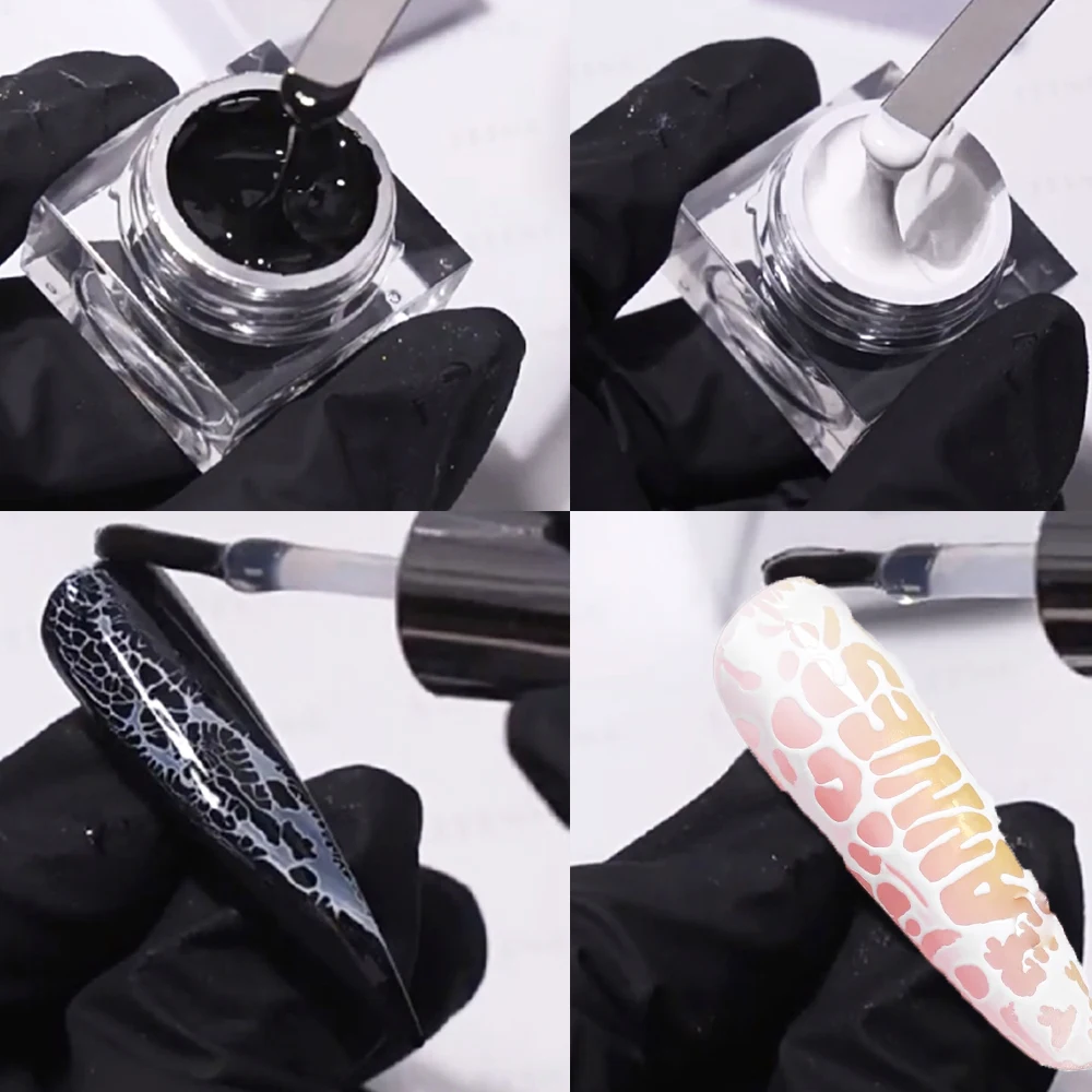 #2025 New Christmas Black&White Lace Gel Nail Polish Abstract/Bubble/Ocean Wave Lace Nail Gel DIY Texture…