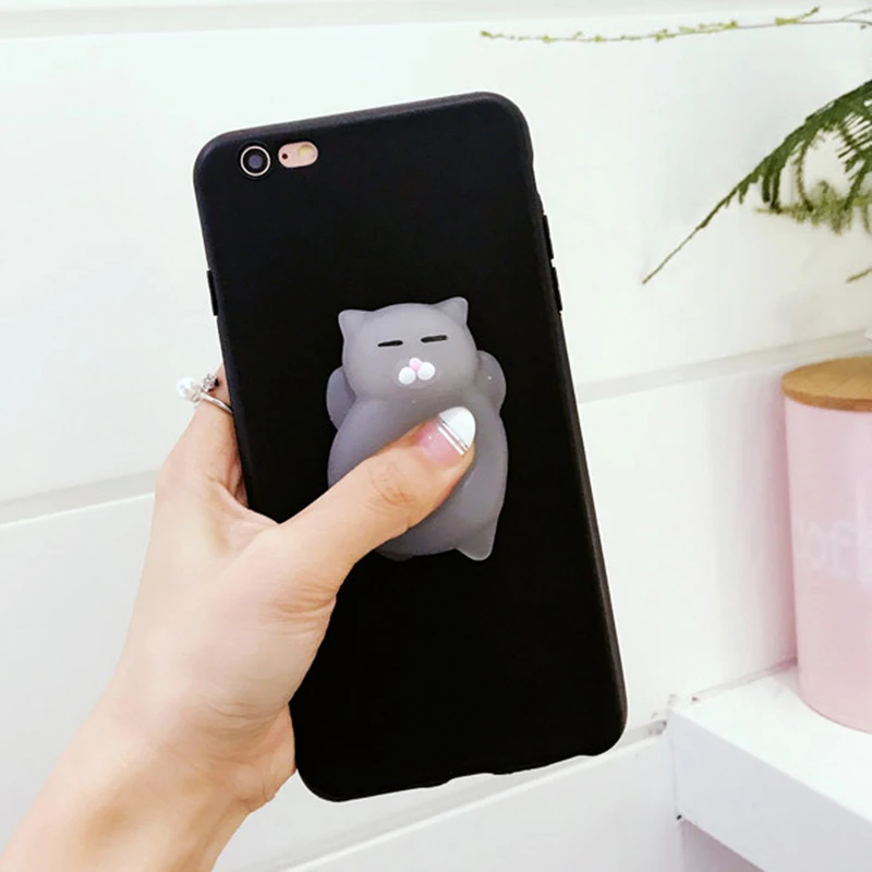 3D Squishy Toys Lucky Cute Cat Case For iphone SE 2020 SE 3 11 12 13 mini 14 Plus 15 Pro MAX Funny Foot Soft Cover