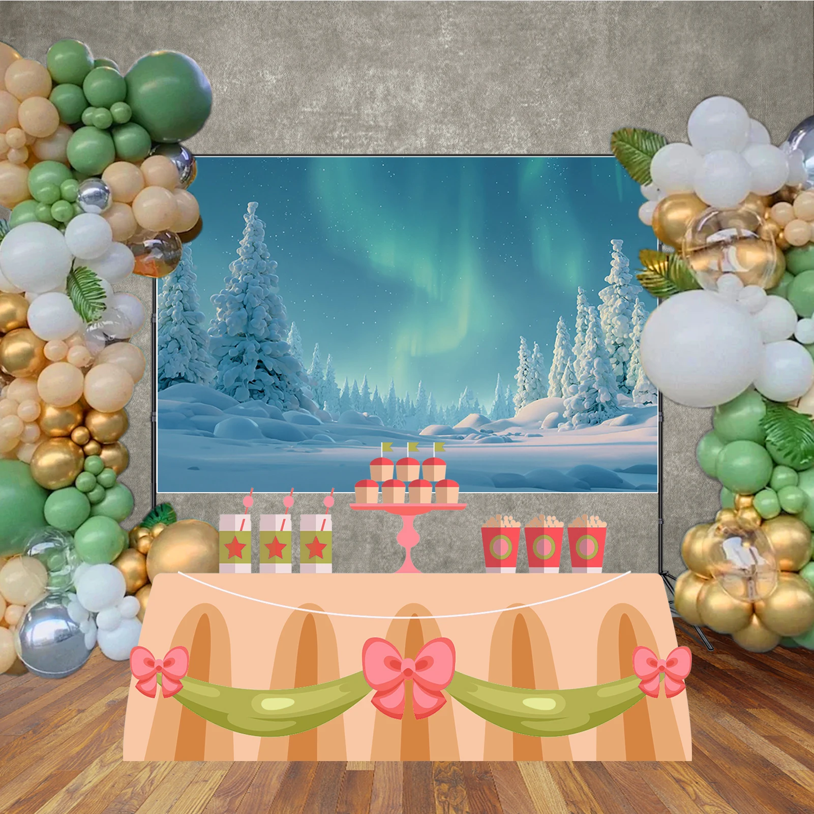 MOON.QG عيد الميلاد السحرية الشتاء الغابات الخلفيات للصور أورورا ضبابي الثلوج الذهبي خلفية استوديو الدعائم فوتوزون #5