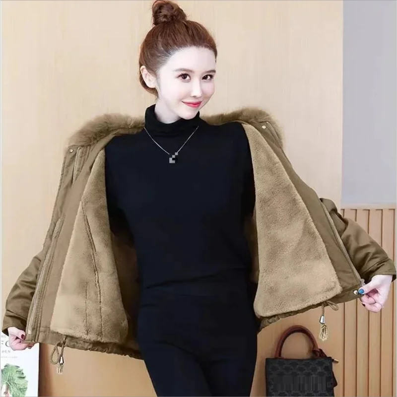 Autumn And Winte Plush Thickening New Female Jacket Coat Women Large Woolen Collar Short Tops Thickening Jacket