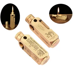 High End Retro Pure Brass Kerosene Lighter Heavy-duty Laser Engraved Six Sided Pattern Old-fashioned Handmade Lighter Men's Gift