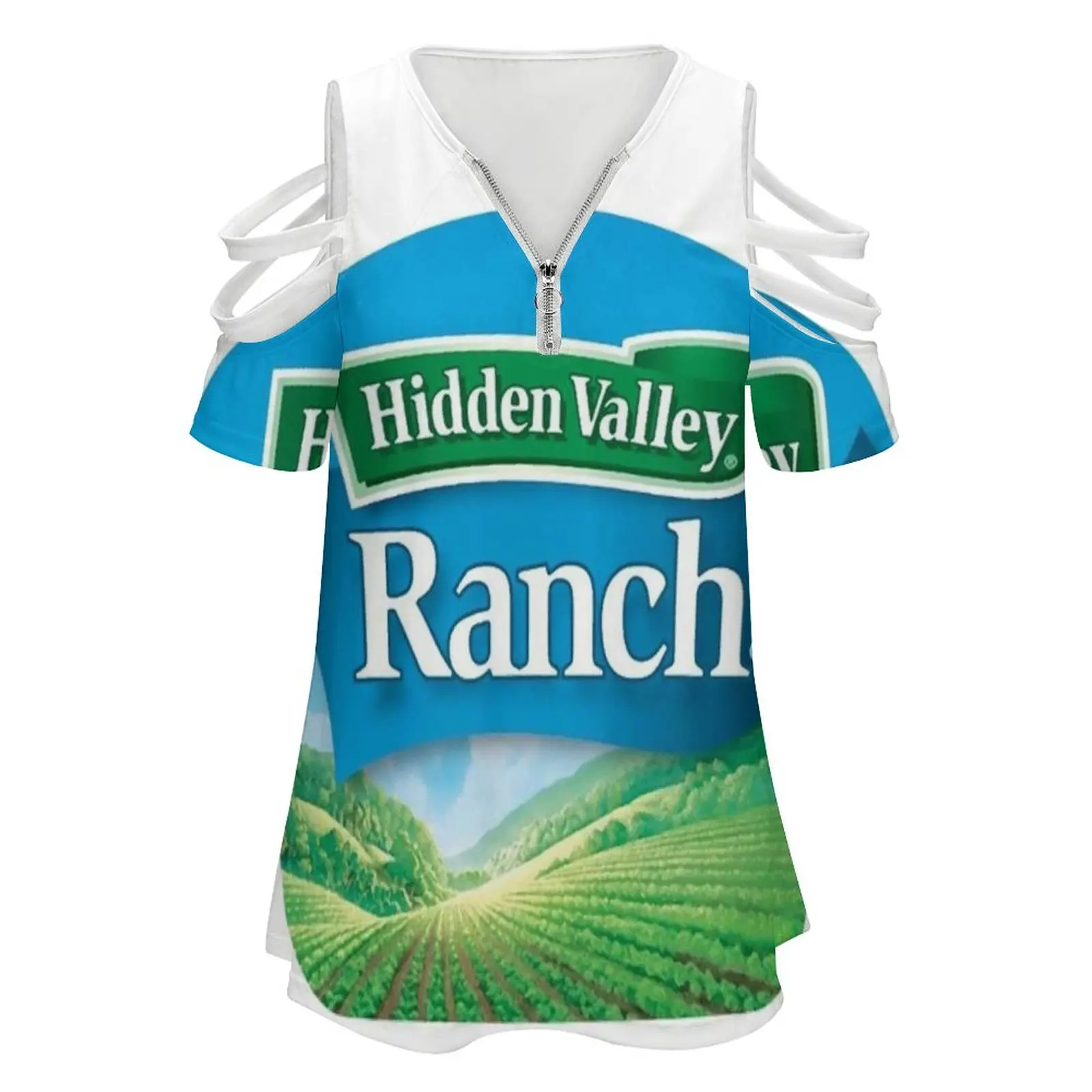 Hidden Valley Ranch New Fashion Zip Off Shoulder Top Short-Sleeve Women Shirt Hidden Valley Ranch Dressing Food Meme