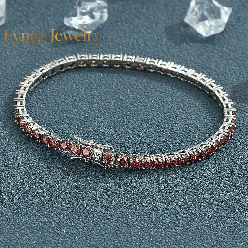 

Lynge Jewelry Luxury Solid Platinum PT950 Women's Orange 3MM 4mm Moissanite Diamond Bracelet Ins Niche Diamond Bracelet